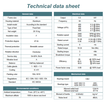 Silnik elektryczny MSC81 5,5kW 2880obr/min 400V Lewy